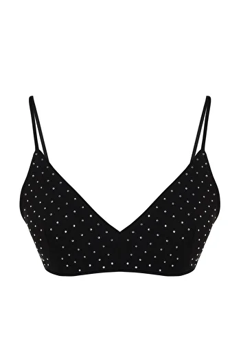 Trendyol Collection Чорне кроп-бюстьє з блискучим камінням TPRSS24BS00002