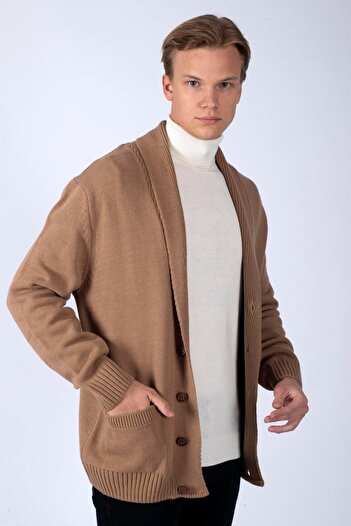 Lee Cooper Men's Cardigan - Brıce Camel