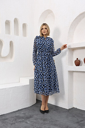 Neşeli Butik rochie de dama din sifon cu model cu talie elastica RSSN47