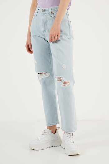 Levi's 501 Blugi tăiați din bumbac, cu croiala obișnuită, pantaloni din denim A7739