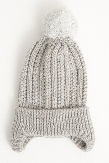 Little Jom Pompom Knitwear Baby Hat, Knitwear Baby Beanie, Single Pompom (0-18 Months)