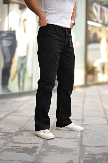 Tarz Cool Black Men's Cargo Pocket Baggy Denim Trousers