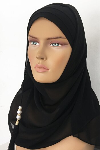 Vera Bonnet Ready Turban Practical Stylish Scarf Hürrem Chiffon Tasseled Black Wrap Shawl Hijab Hijab Bonnet