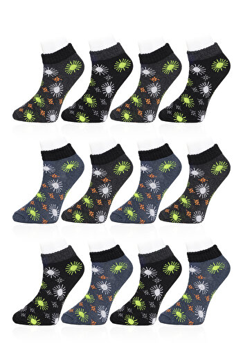 Line Smart Pack of 12 Women's Cotton Mixed Patterned Soft Short Socks