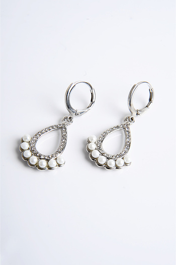 EUROMODA Drop Design Pearl and Zircon Stone Necklace Earring Set