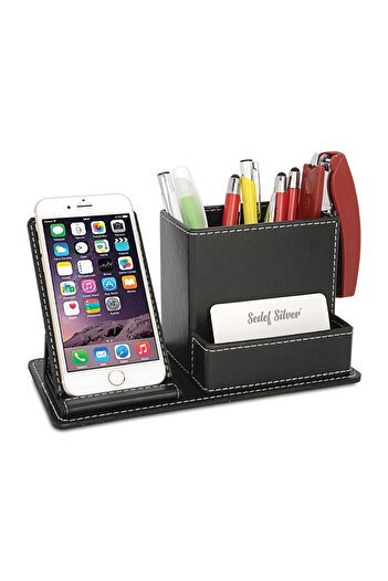 SEDEF SİLVER Desktop Phone Holder, Stand Holder, Card Holder, Office Organizer, Desktop Pen Holder