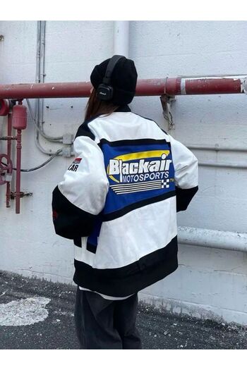 Köstebek Streetwear Motosports Μπλε ναυτικό μπουφάν με λεπτομέρειες Oversize