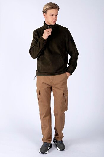 Lee Cooper Ανδρικό φούτερ με γιακά από φλις Felix Khaki