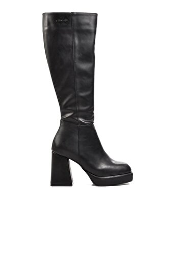 Pierre Cardin PC-52428 Μαύρες γούνινες γυναικείες μπότες με τακούνι