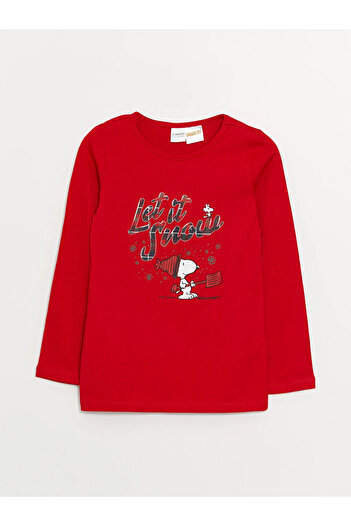 LC Waikiki LCW Kids Crew Neck Snoopy Printed Long Sleeve Girl's Pajamas Set