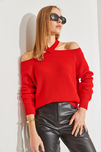 Bianco Lucci Women's Cross Strap Knitwear Sweater