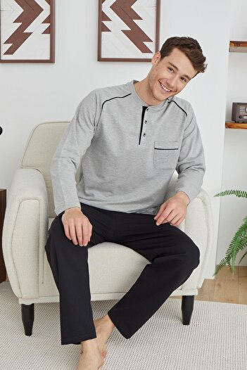 KLY PİJAMA KLY 8042 Half Button Midi Collar Pajamas Set