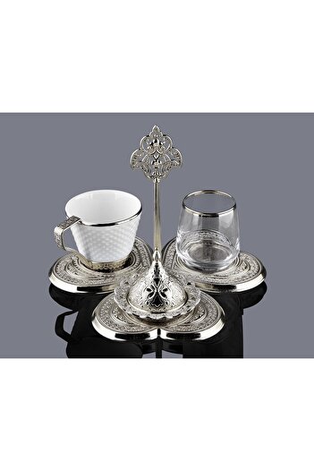 MOS'EV Single Silver Metal Porcelain Coffee Set
