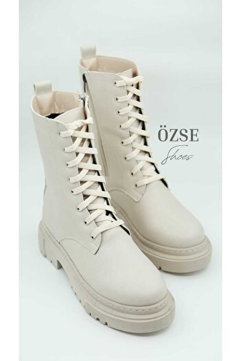 öz se shoes Γυναικείες μπότες μπεζ με κορδόνια Μπότες με φερμουάρ