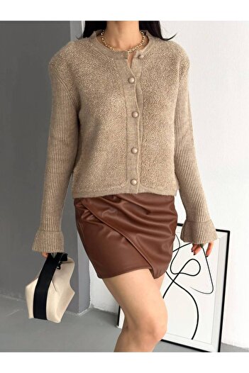 Noa Noa Button Detailed Lamb Fabric Cardigan