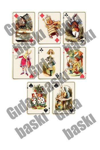Lyroni Yenilebilir Şeker Kağıdı Alice İn Wonderland Oyun Kağıtları Temalı Pasta Süsleme