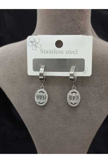 stainless steell Baget Taşlı Lüks Çelik Küpe