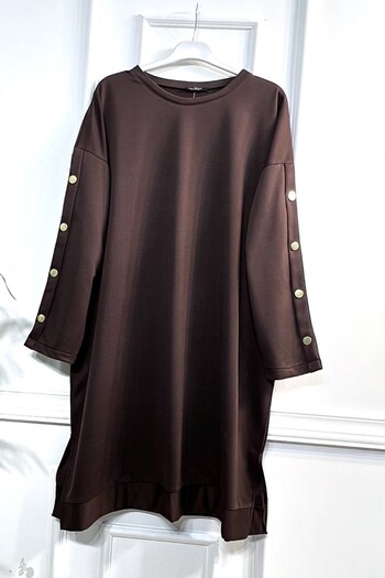 Aşkı Endam Aysima Two Thread Tunic with Button Detail on Sleeves - Brown