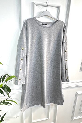 Aşkı Endam Aysima Two Thread Tunic with Button Detail on Sleeves - Gray