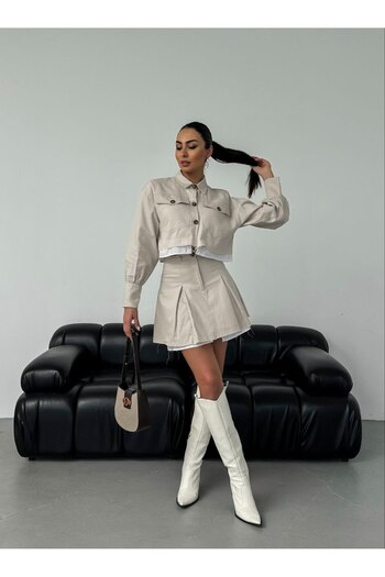 LB Laluna Butik Women's Pleated Skirt and Jacket Set