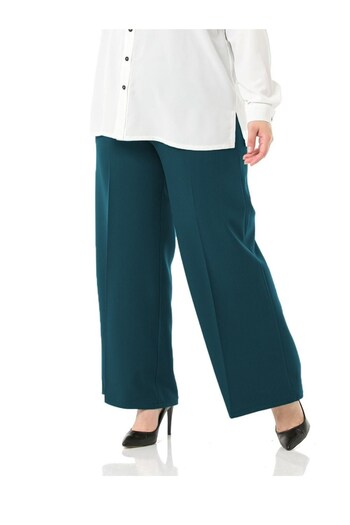 Aşkı Endam Plus Size Mayra Side Pocket Dumbbell Crepe Wide Leg Trousers - Petrol