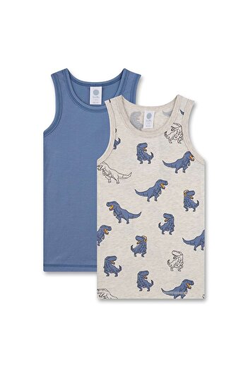 Sanetta Jungen Unterhemden, 2er Pack - Top, Shirt, ärmellos, Bio-Baumwolle, Dino