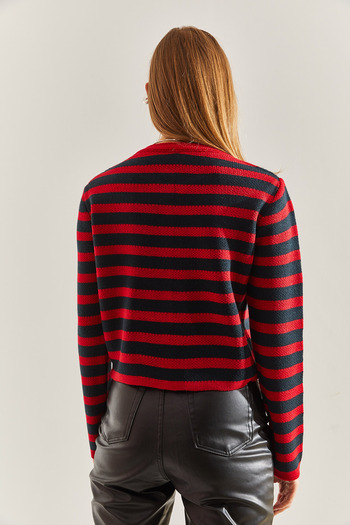 Bianco Lucci Women's Buttoned Striped Knitwear Cardigan