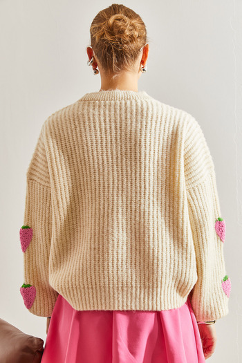 Bianco Lucci Women's Strawberry Buttoned Knitwear Cardigan
