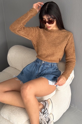 FEMELLE Brown Standard Size Terry Knitwear Sweater