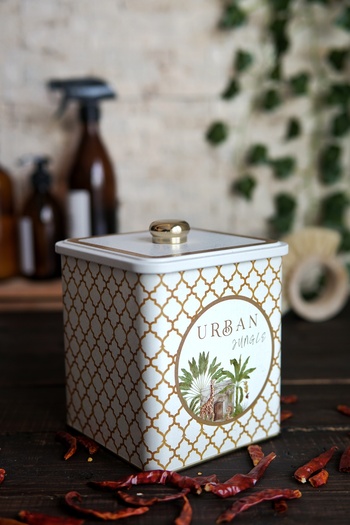 EVLE Er023-7ı Forrest Yellow Urban Patterned Square Metal Storage Container 12x12 Cm
