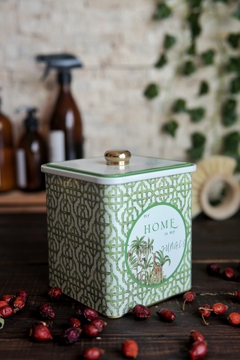 EVLE Er023-8ı Forrest Green Home Patterned Square Metal Storage Container 12x12 Cm
