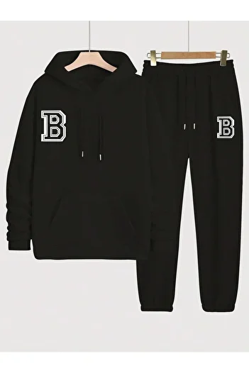 Boi B LogoCombination Σετ αθλητικών παντελονιών κάτω από το επάνω μέρος - Μαύρο εμπριμέ υπερμεγέθη κουκούλα από καουτσούκ
