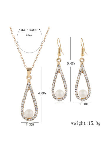 Girift Vintage Glisten Crystal Water Drop Necklace Earring Jewelry Set with Pearl Stone