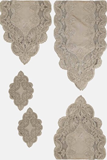 Estelica Mussel Velvet Living Room Set 5 Pieces