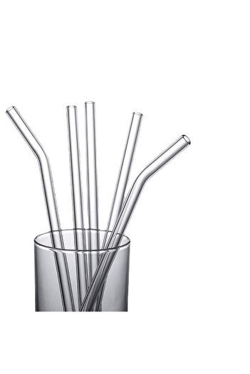 Demirhan Group Set of 12 Glass Straws and 2 Cleaning Brushes 9 Mm Heat Resistant Glass Straw