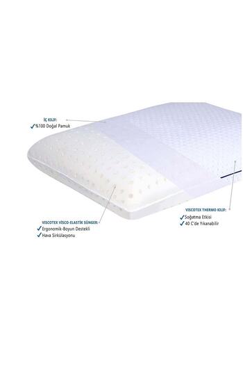 VİSCOTEX Visco Ortopedik Boyun Destekli Büyük Tombul Yastık, 60x40x16 Cm, Beyaz