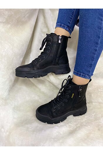 Voyager Γυναικείες μπότες Real Crayz Leather Black Zipper (B8)