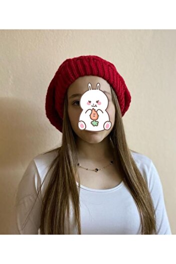 sema aksesuar Women's Knitted Beret Hat - Valentine's Day Winter Gift
