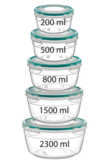 Emofom (Set of 5) Fresh Box 200 - 500 - 800 - 1500 - 2300 Ml Airtight & Liquid-Proof Storage Container