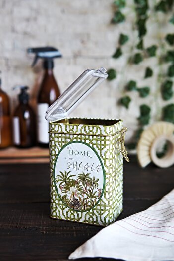 EVLE Er043-8ı Forrest Green Home Patterned Rectangular Metal Storage Container 8x10 Cm