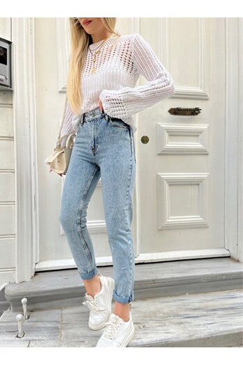 Geppetto Blue Women's Boyfriend Jean High Waist Lycra 100% Cotton Denim Trousers MABEL-Blue