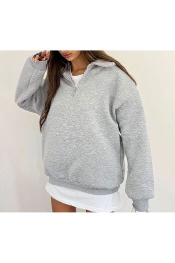 Machetta Unisex Plus Size Unprinted Half Zipper Oversize Sweatshirt Hoodie