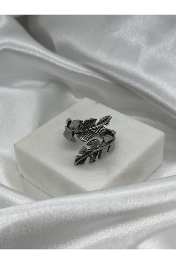Yıldız Accessory Unisex Adjustable Steel Feather Ring