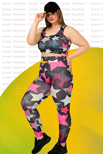 Jenny Daphne Lady Plus Size Fitness Long Tights and Crop Sports Set 1501
