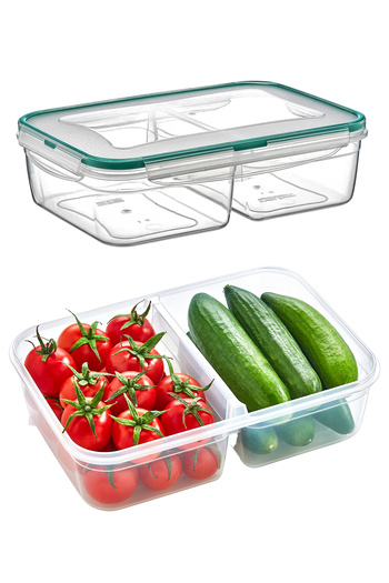 Emofom Fresh Box 2 Compartment Storage Container 2000 ml Airtight Liquid Leak Proof Feeding Container