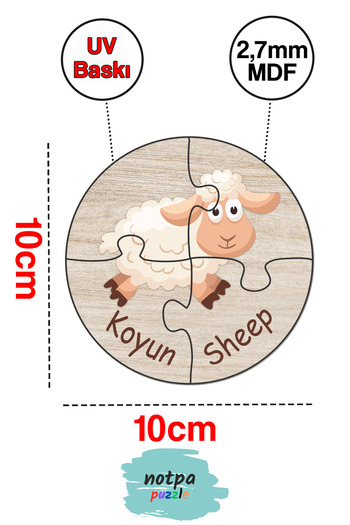 kutuTR Notpa Türkçe-İngilizce İlk Puzzle'm Sevimli Hayvanlar Serisi 10'lu Set