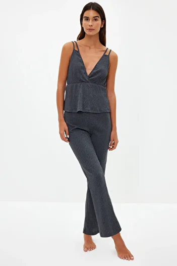Trendyol Collection Corded Anthracite Knitted pajama Set - Rope Strap, THMSS21PT0125