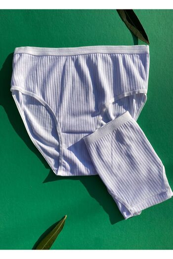 VicTroy Women's 5-Piece Cotton Ecru, Pink, White, Green and Blue Ribbed Triangle Slip Panties