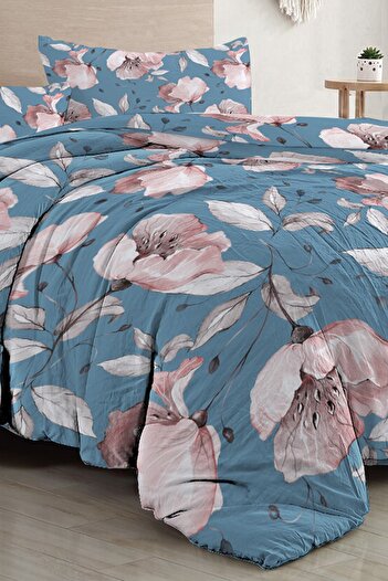 MonoHome Kıng Sıze Blue Rose Çift Kişilik Nevresim Takımı 3d Pamuk Saten 220x240cm