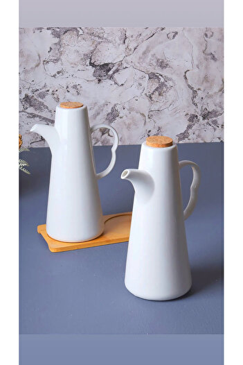behila 2-Piece Porcelain Bamboo Base 700 ml Oil/Circle Bowl 3094 DIP-FREE